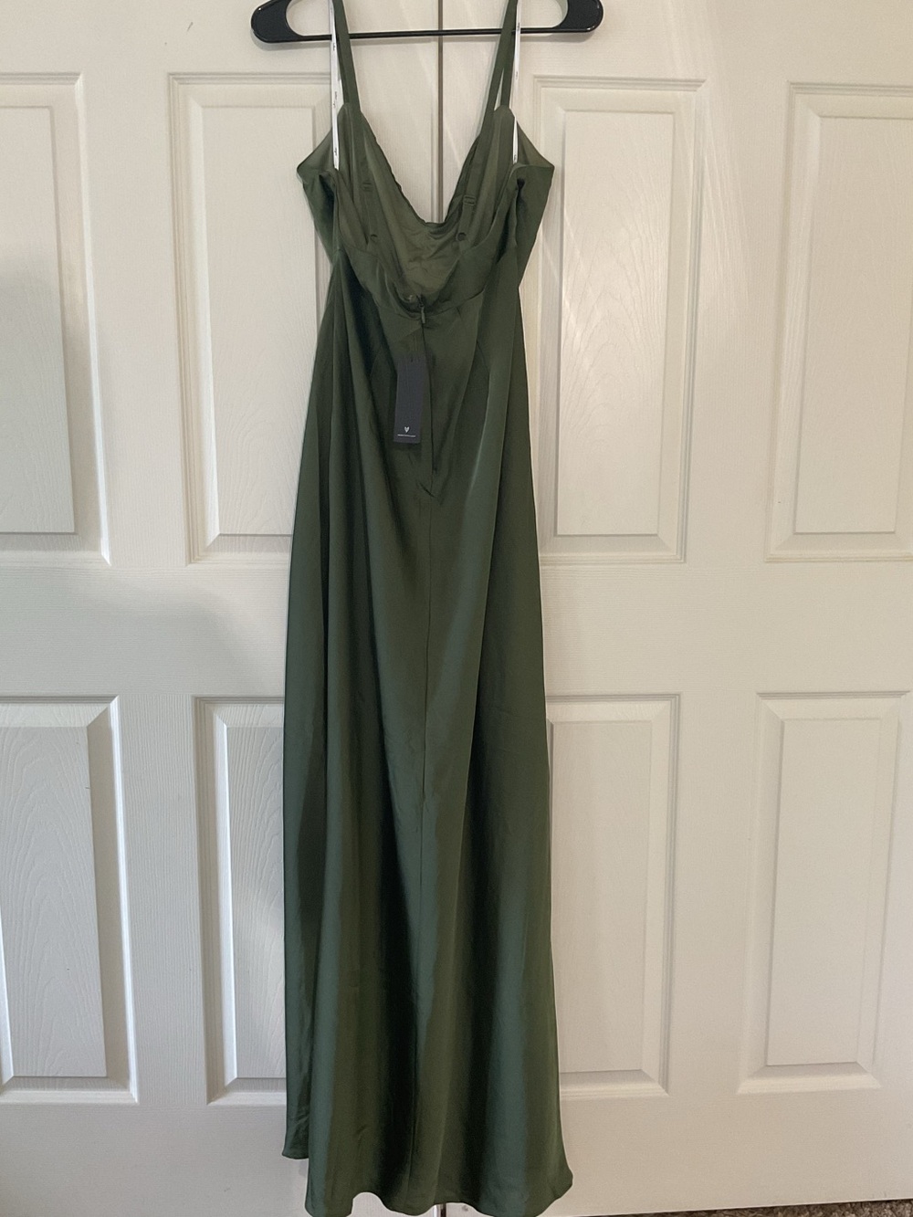 Lulu's Dark Olive Satin Cowl Slip Maxi Dress